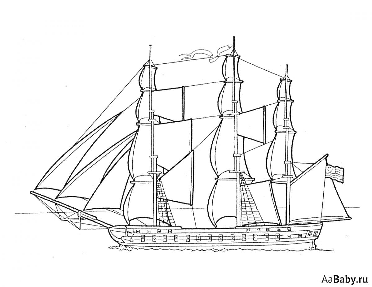 На раскраске изображено: Петр 1, Корабль, Флаг, Мореплавание, История