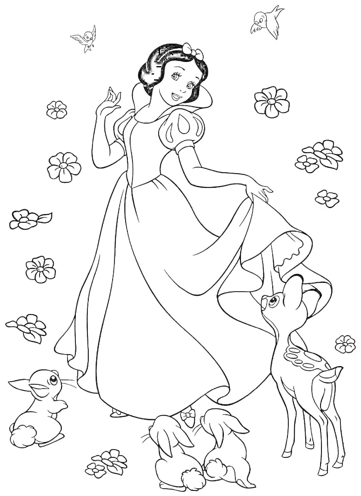 На раскраске изображено: Принцесса, Платье, Цветы