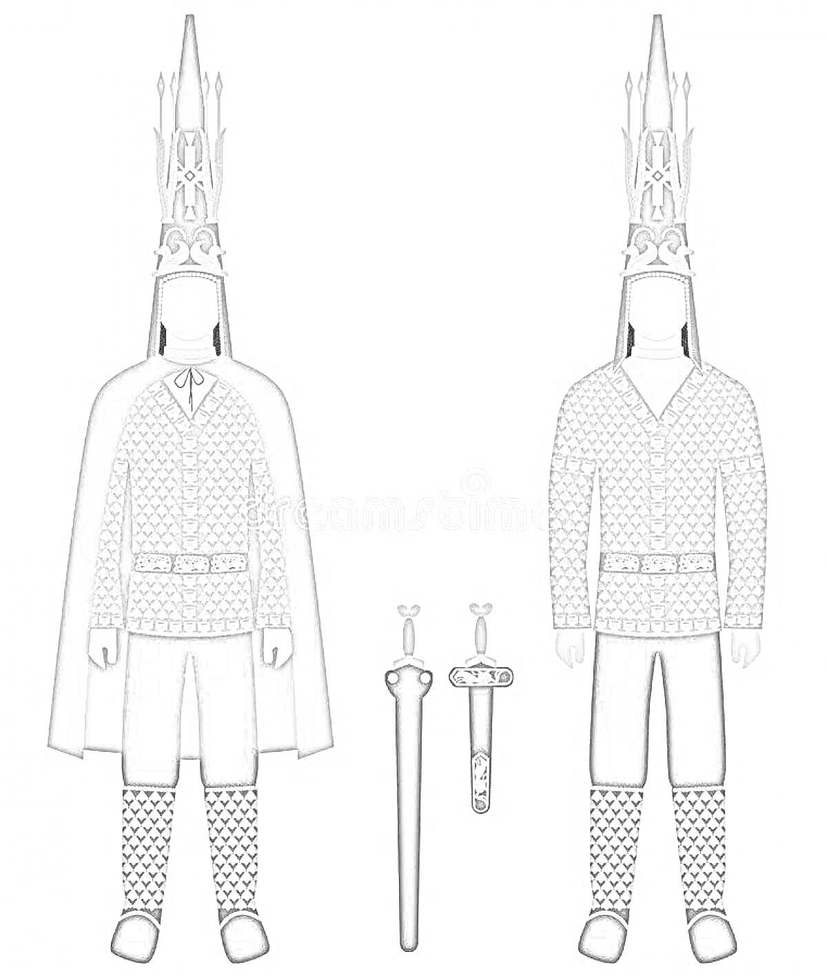 На раскраске изображено: Традиционная одежда, Накидка, Пояс, Меч, Исторический костюм, Казахская культура, Древний воин