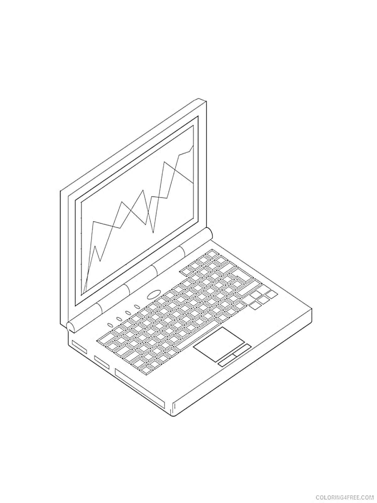 Раскраска Ноутбук с графиком на экране и клавиатурой