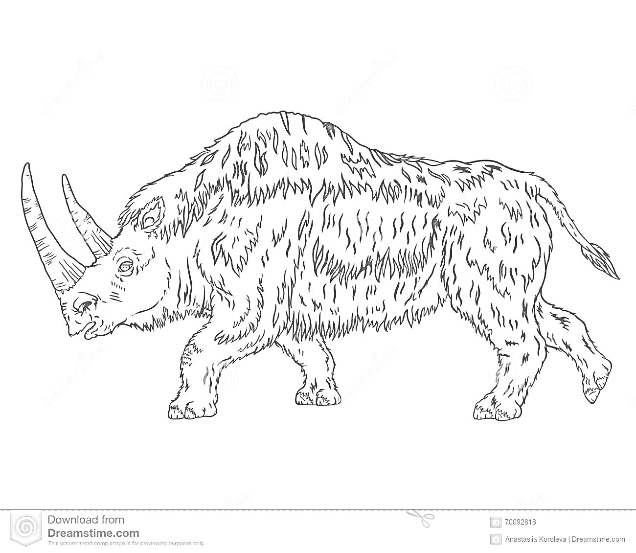 Раскраска Шерстистый носорог на полном ходу