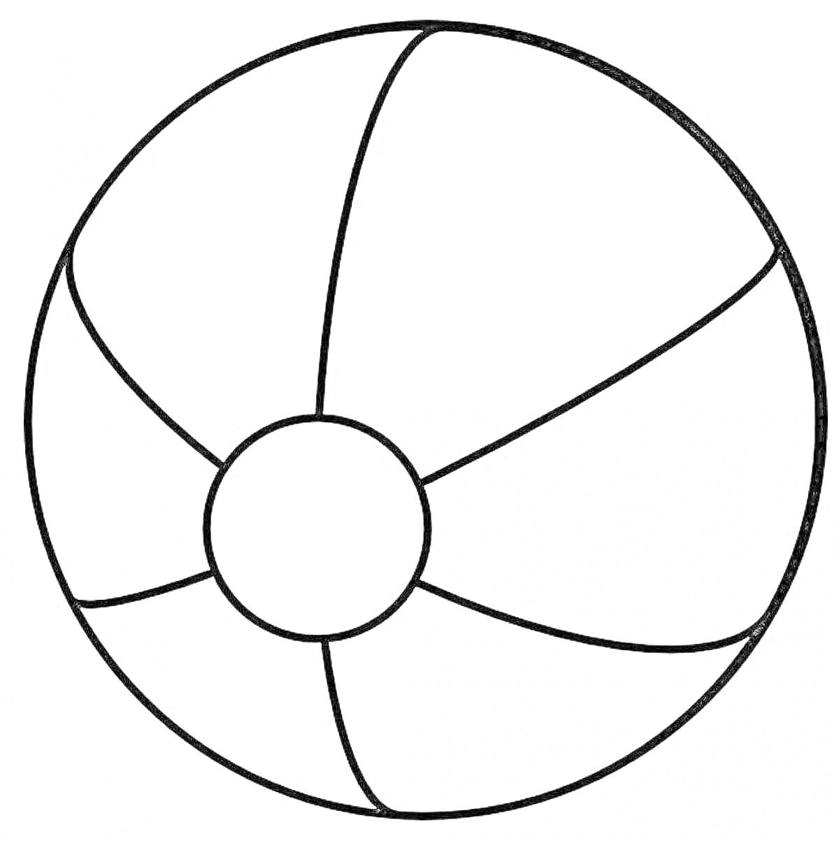 Раскраска Раскраска мяч с сегментами и центральным кругом
