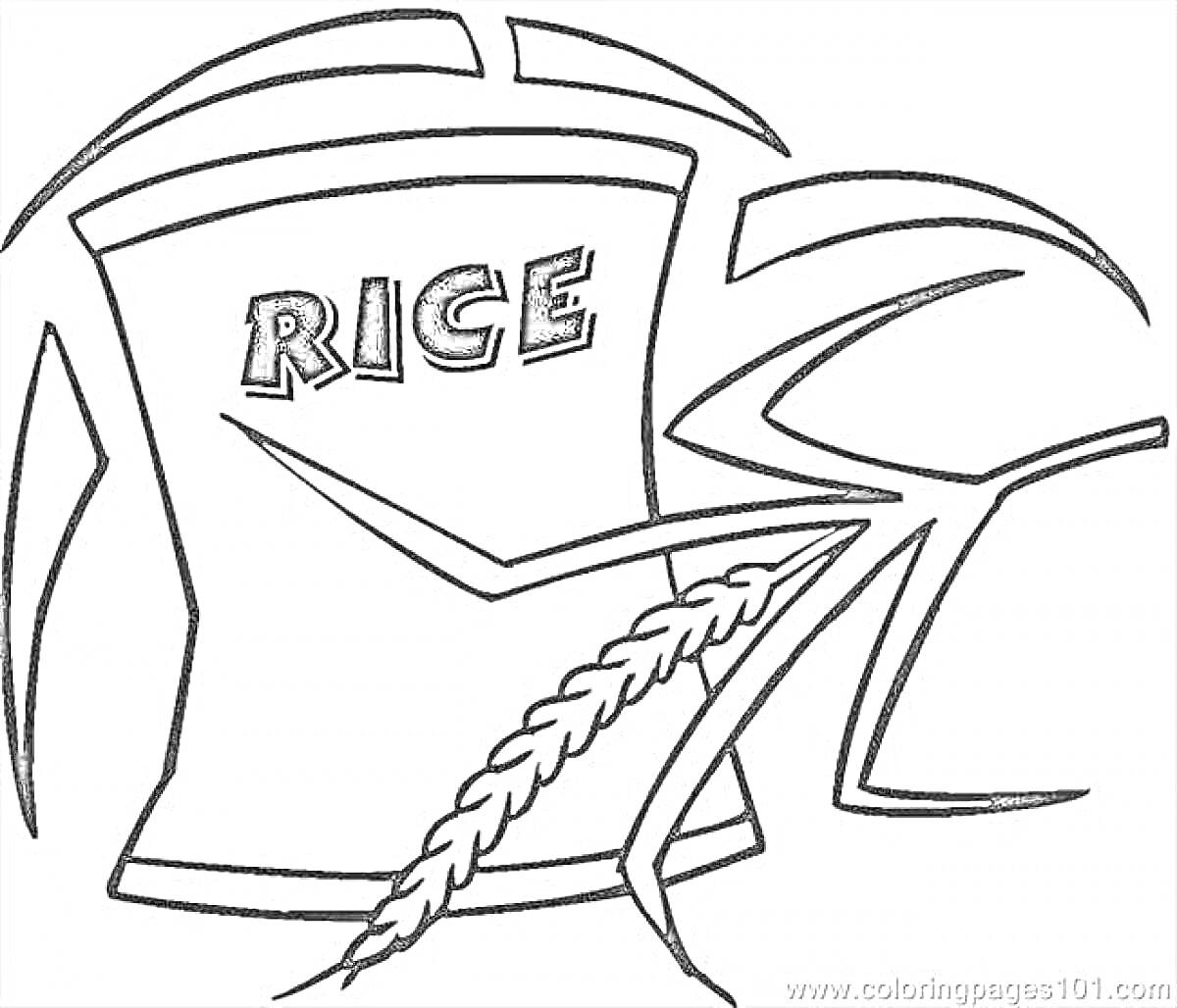 Раскраска Пакет риса с надписью 