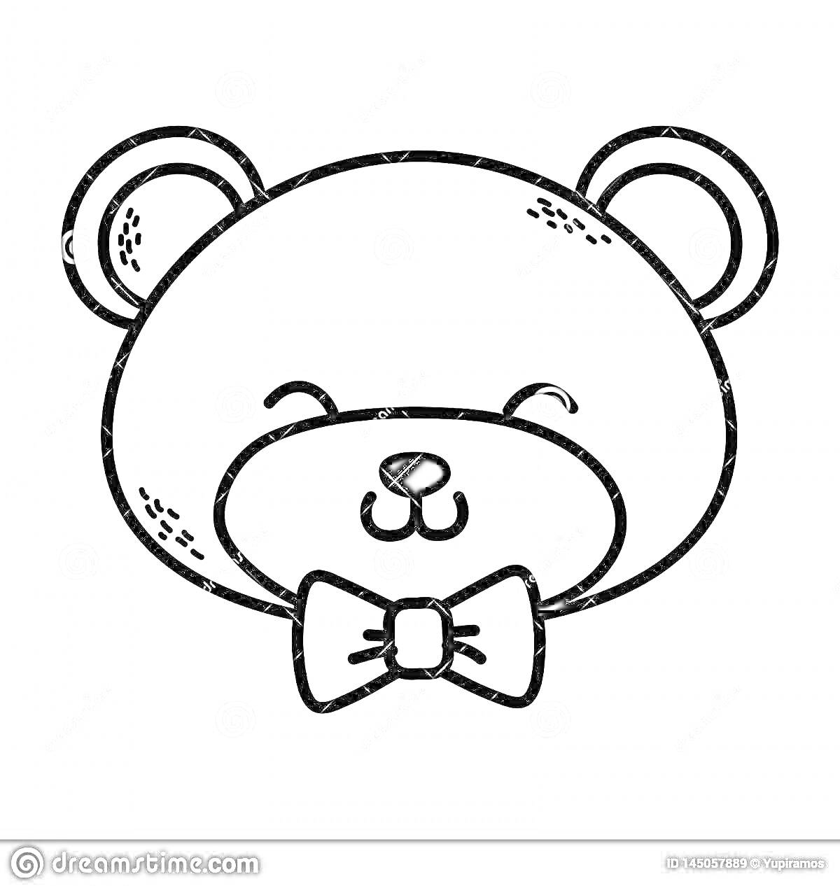 На раскраске изображено: Медведь, Лицо, Уши, Улыбка, Для детей