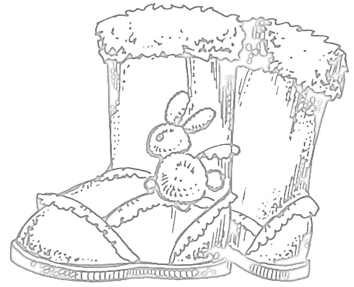 На раскраске изображено: Валенки, Обувь, Кролик, Зимняя обувь, Мех, Игрушки