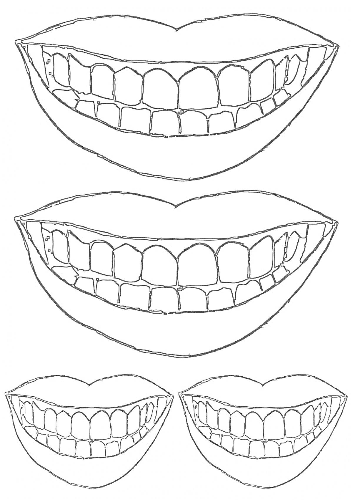 Раскраска Улыбка для детей с четырьмя наборами зубов