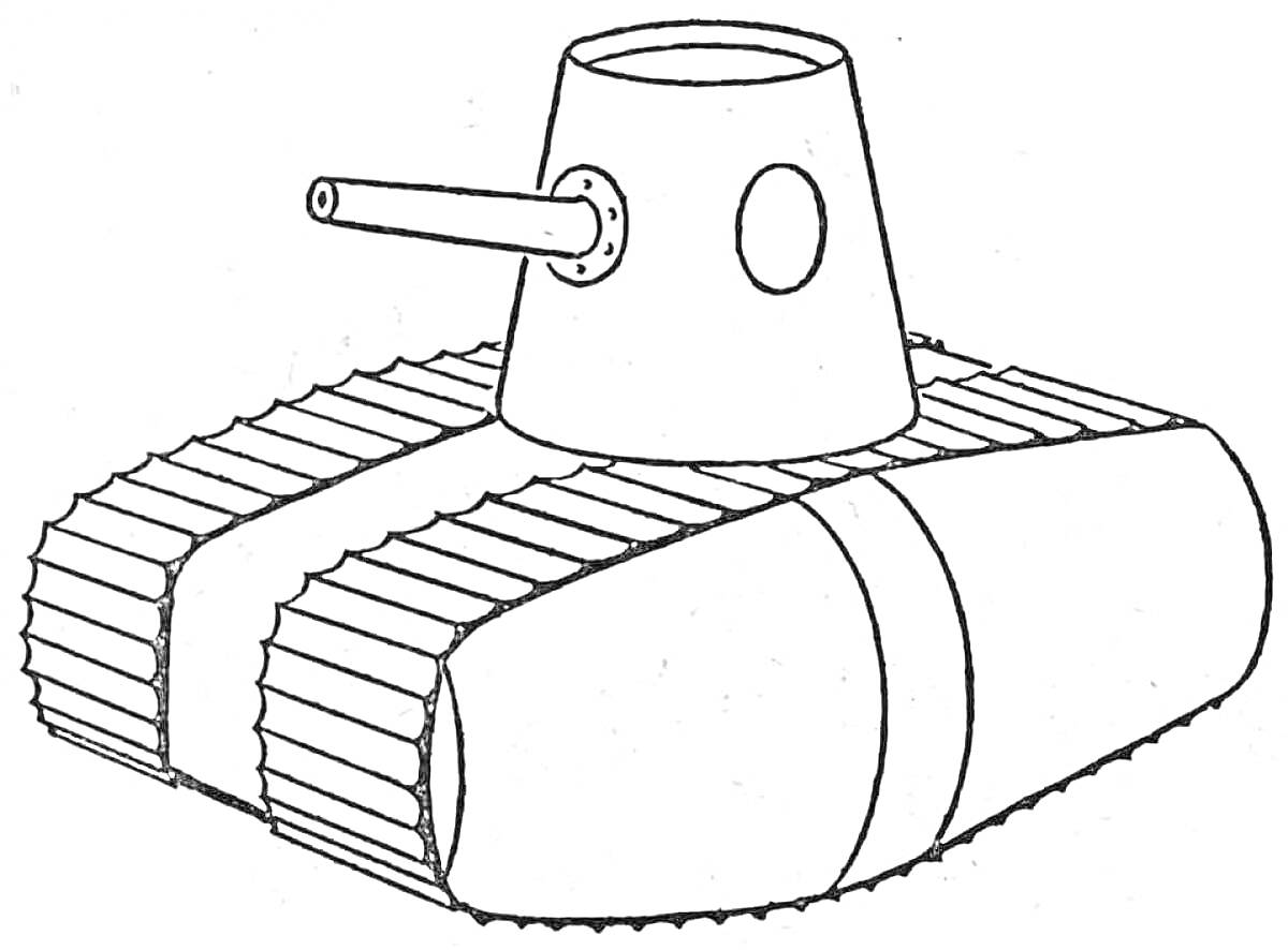 Раскраска Танк с гусеницами и башней с пушкой для раскрашивания