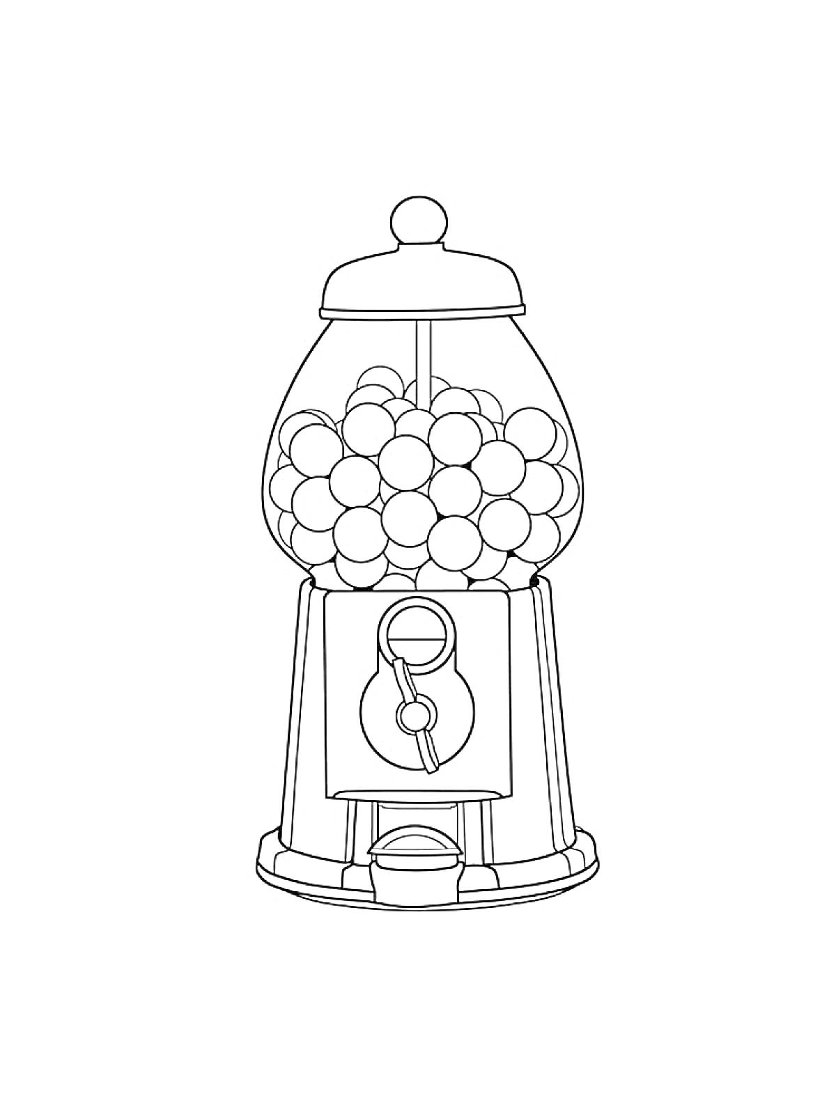 Автомат с жевательной резинкой, наполненный шарами-жевательной резинкой, с монетоприемником и ручкой для выдачи жвачки