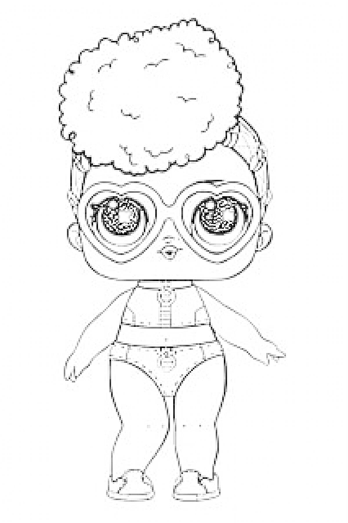Раскраска Кукла Лол в очках-сердцах, с пышной прической, в купальнике и кроссовках