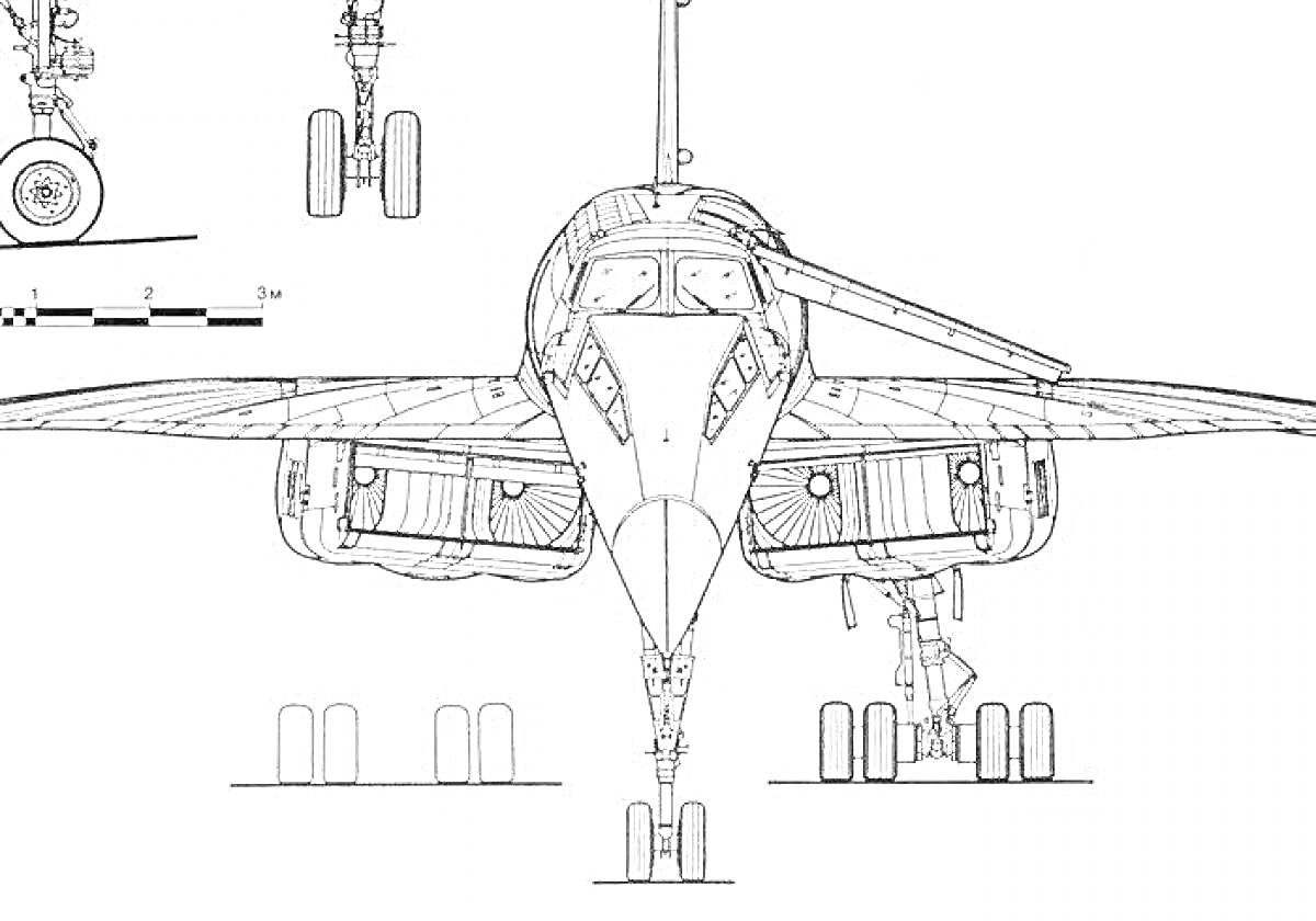 На раскраске изображено: Ту-144, Авиация, Шасси, Конструкция, Техника, Детали