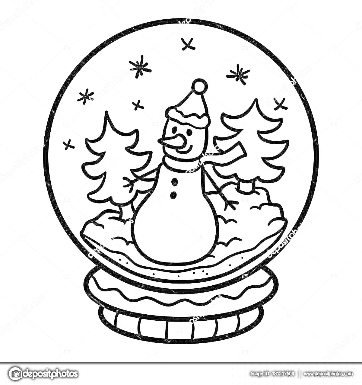 На раскраске изображено: Ёлки, Снежинки, Зима, Праздники, Новый год