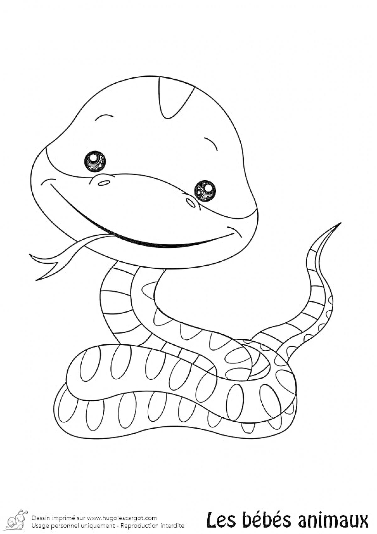 Раскраска Змея, улыбающаяся с высунутым языком, с узором на теле