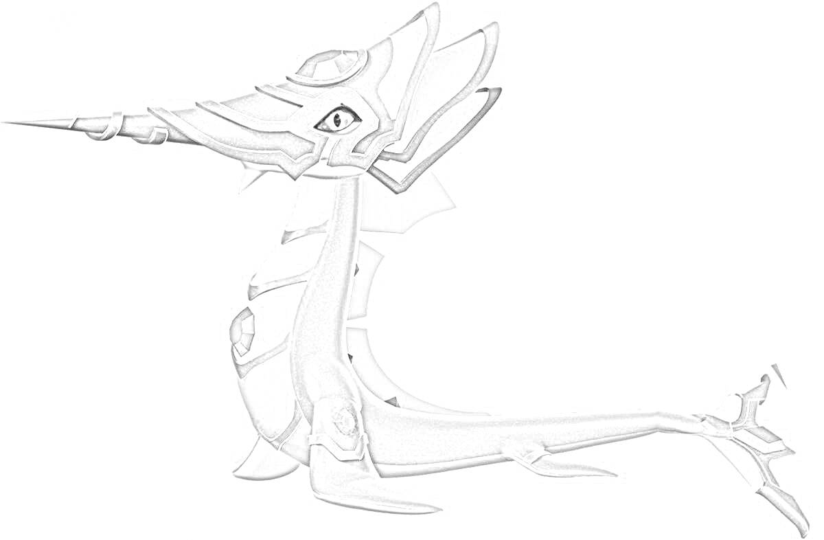 Раскраска Дракон-морской единорог с механической броней