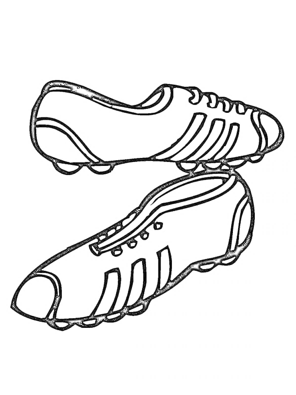 На раскраске изображено: Обувь, Бутсы, Футбол, Спортивная обувь, Шипы, Полосы