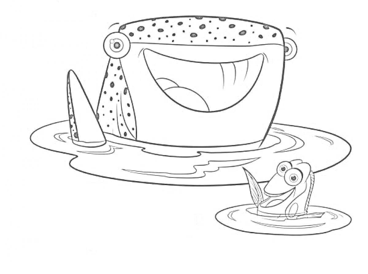 Раскраска Кит и Дори в воде (из мультфильма 