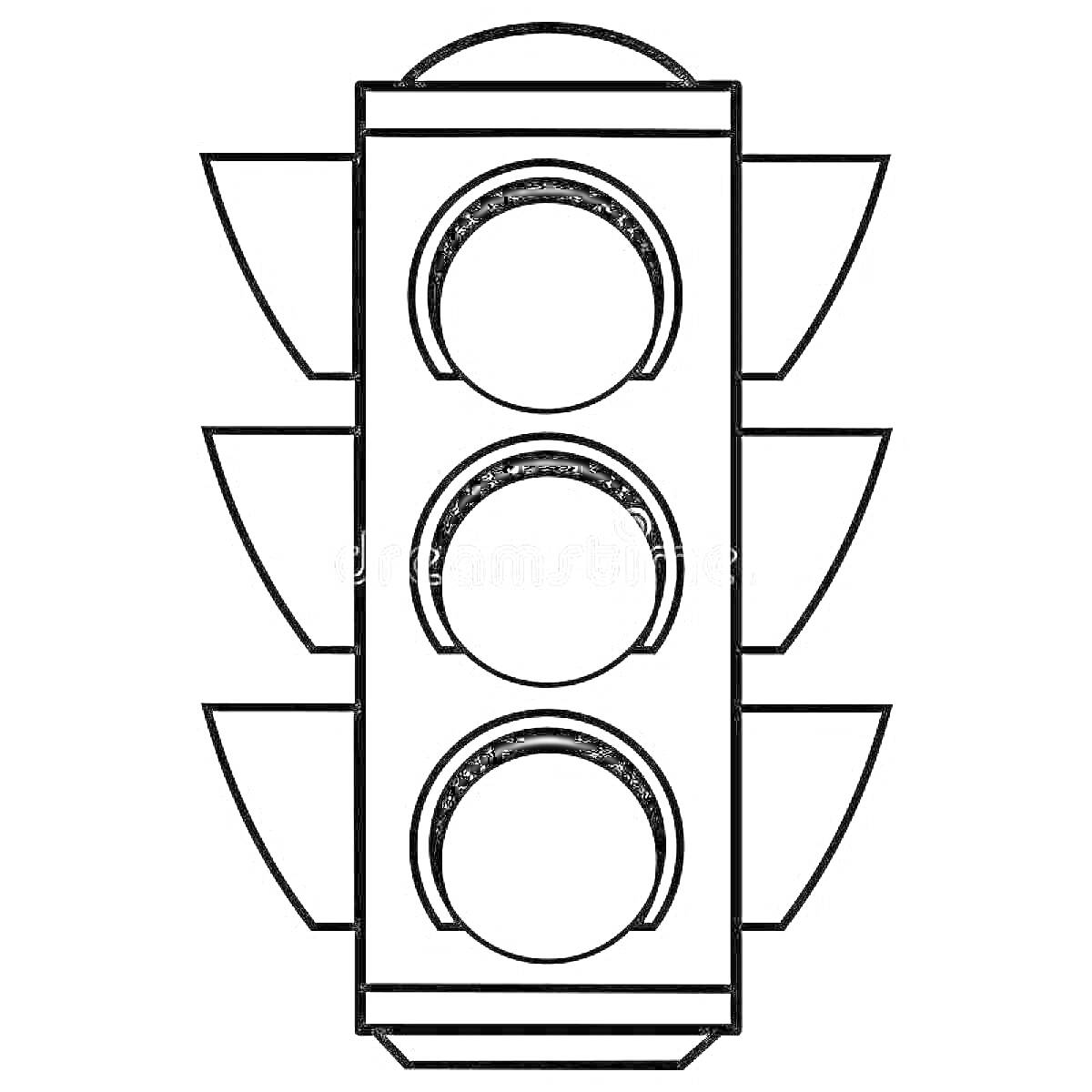 Раскраска Раскраска светофора с тремя сигналами и боковыми защитными козырьками