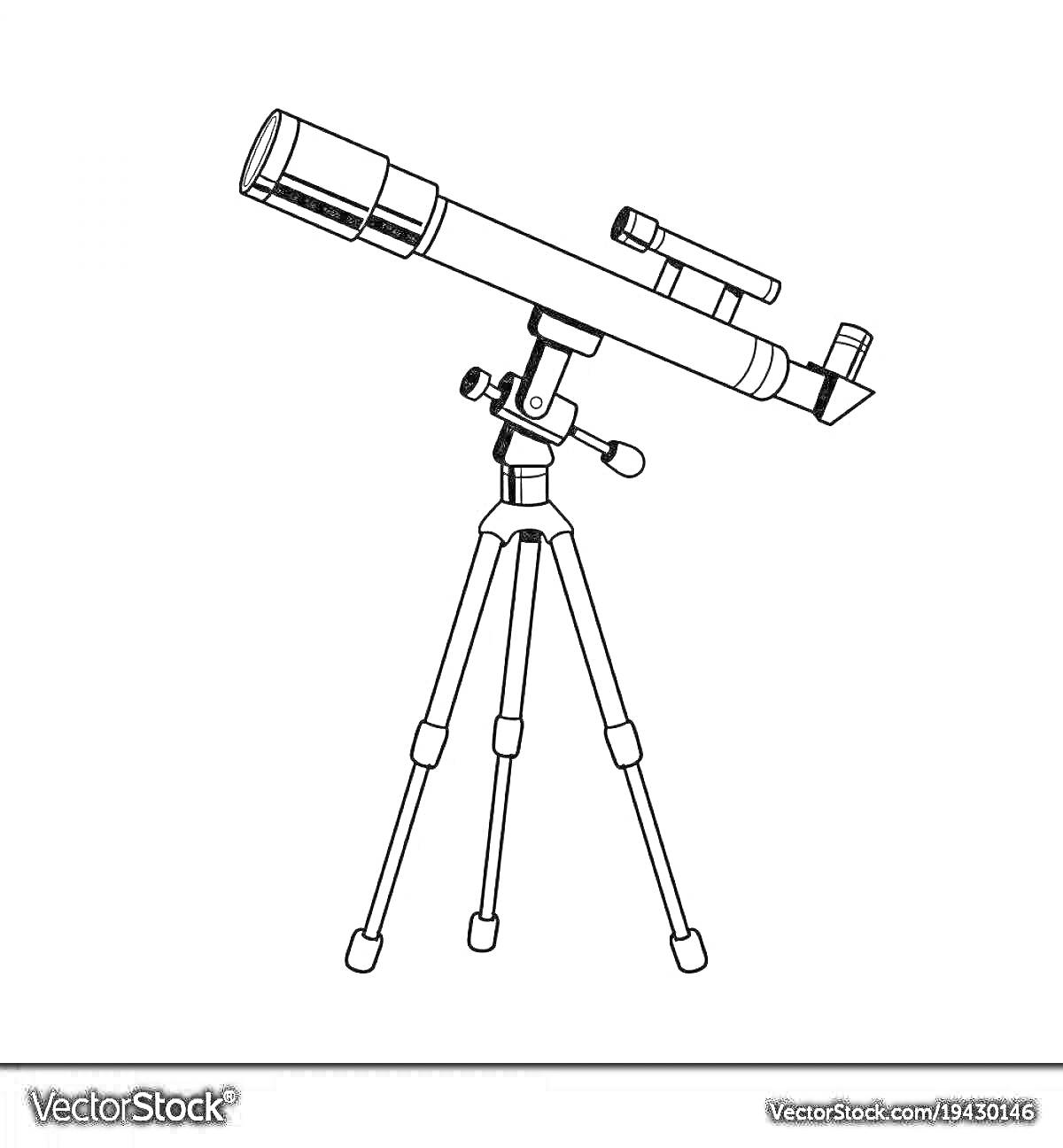 Раскраска Телескоп на треноге с искателем и окуляром