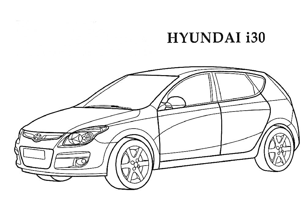 На раскраске изображено: Hyundai, Авто, Легковая машина