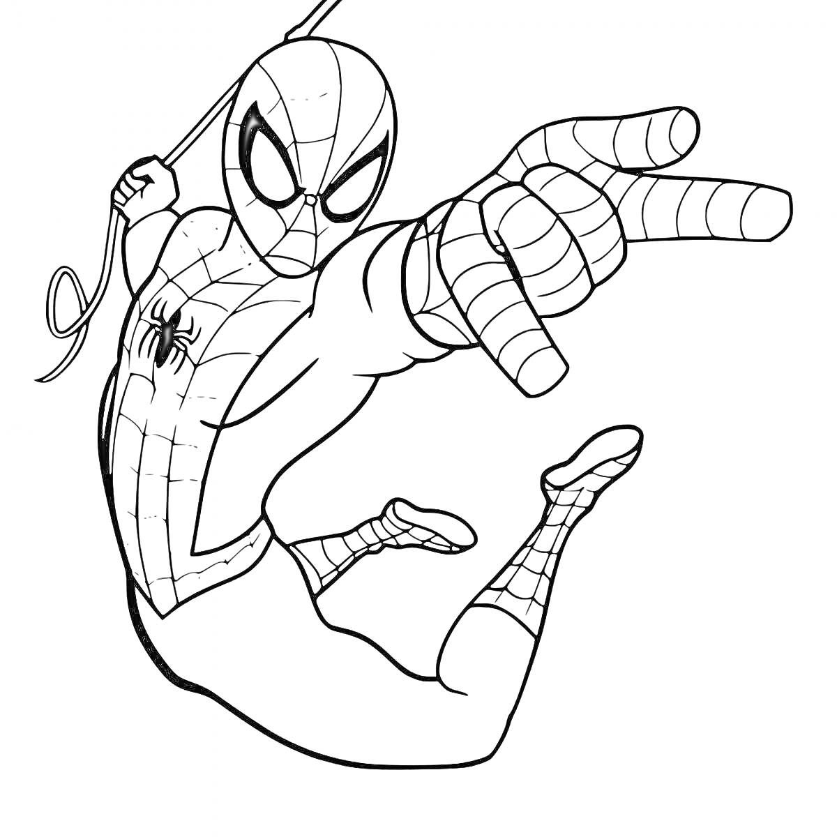 Раскраска Человек-паук в прыжке с паутиной