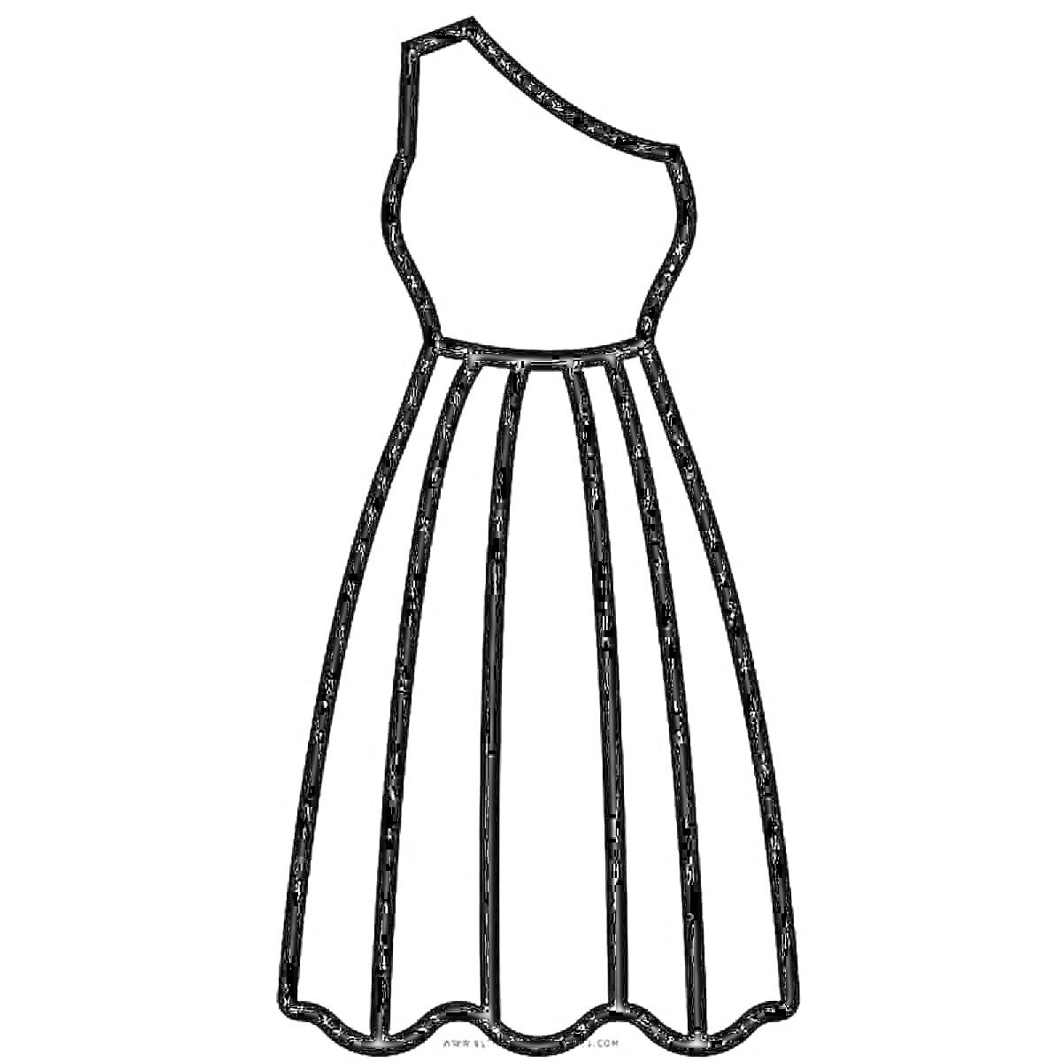 Раскраска платье на одно плечо с пышной юбкой