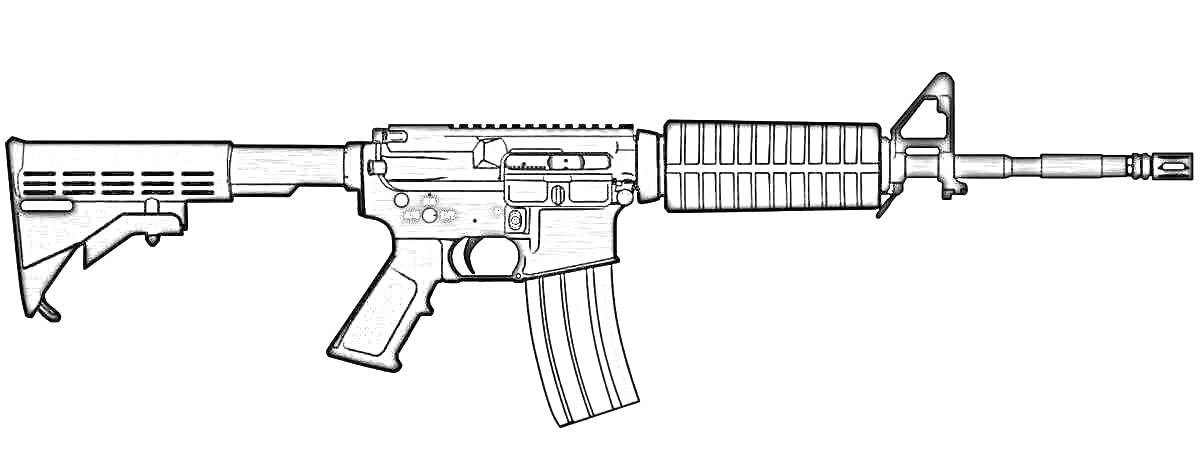 Раскраска M4A1 с регулируемым прикладом, мушкой и планкой Пикатинни