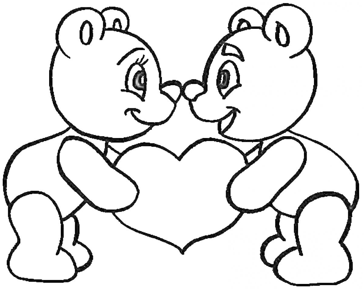 Раскраска Два медведя держат сердце