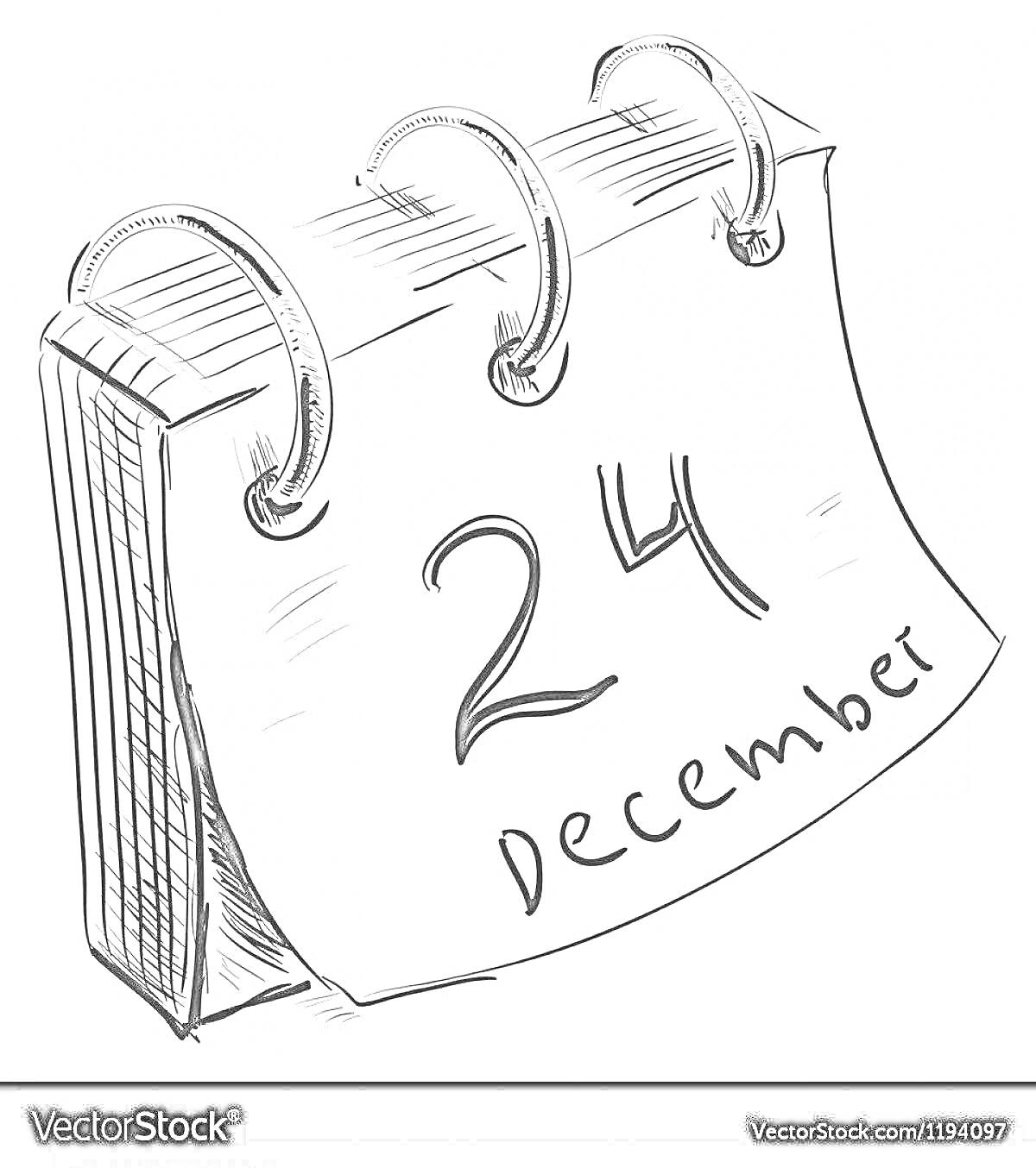 На раскраске изображено: Календарь, Декабрь, Отрывной календарь, Иллюстрация, Страницы
