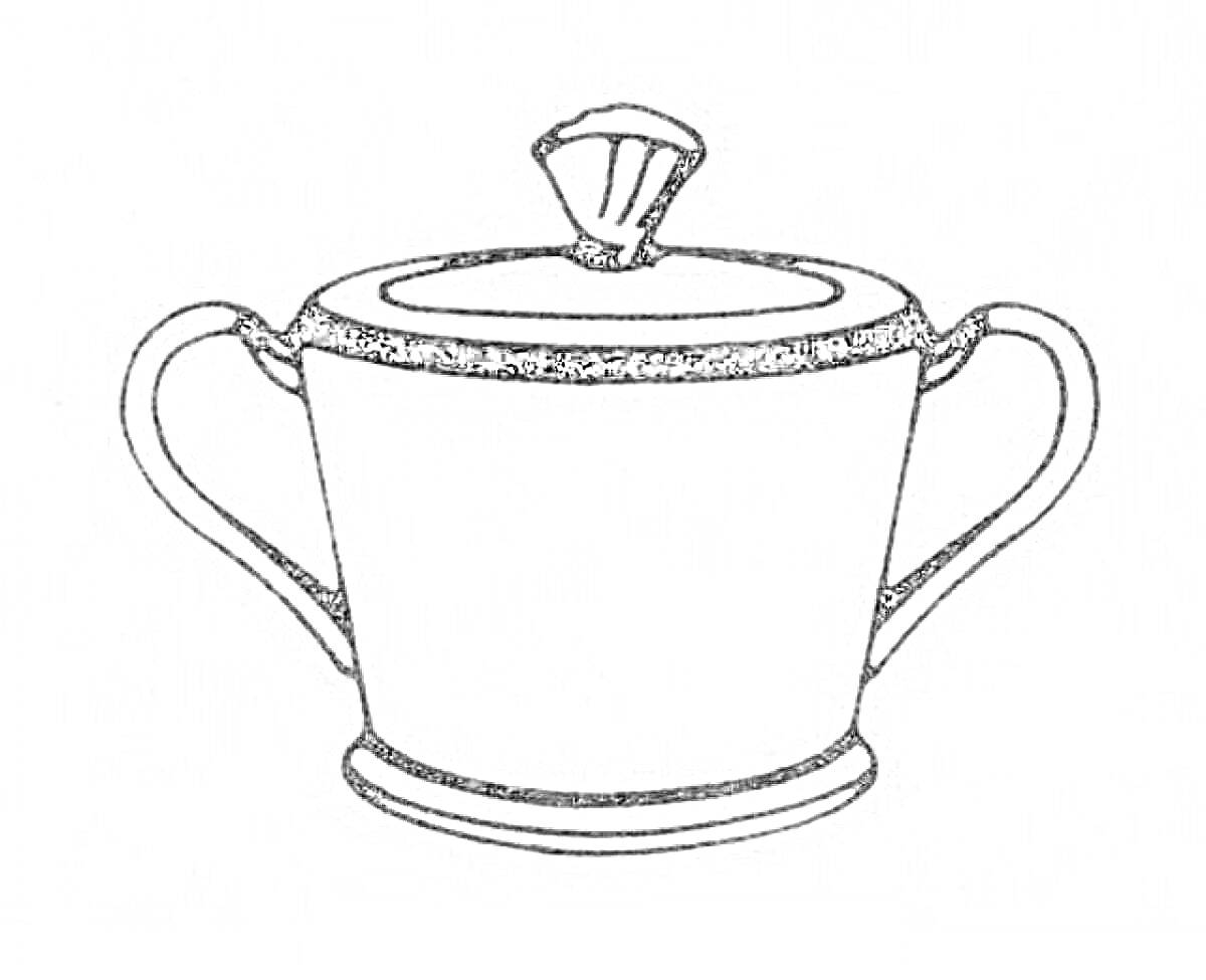 Раскраска Сахарница с крышкой и двумя ручками