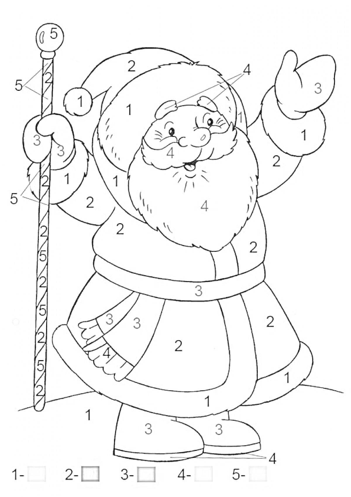 На раскраске изображено: Новый год, Дед Мороз, Варежка, Праздники, Зима, Разукрашка
