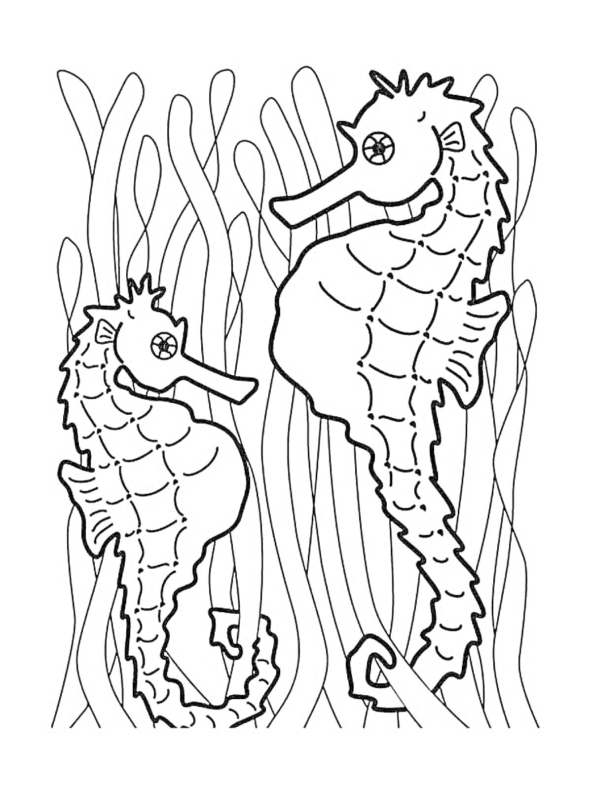 Раскраска Морской конек с водорослями