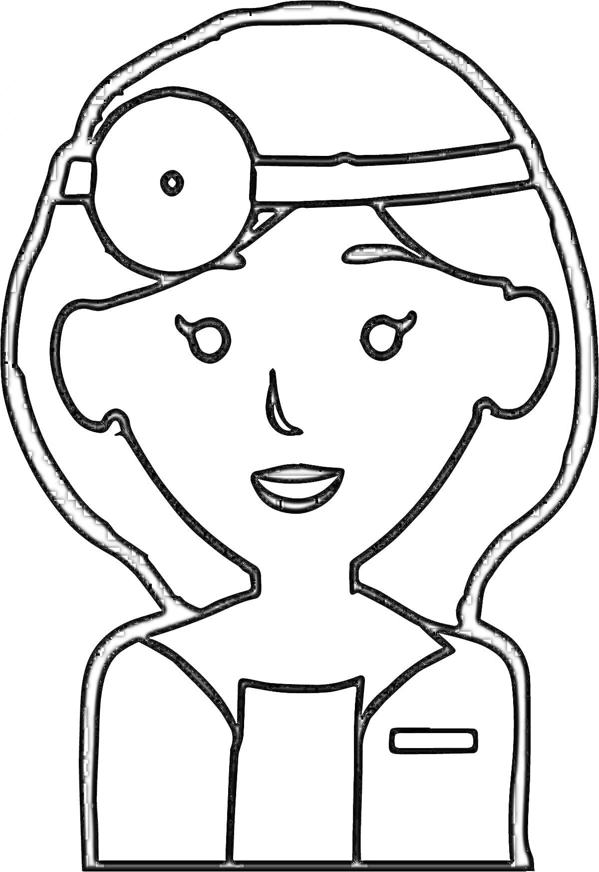 Раскраска Врач-отоларинголог с рефлектором на голове
