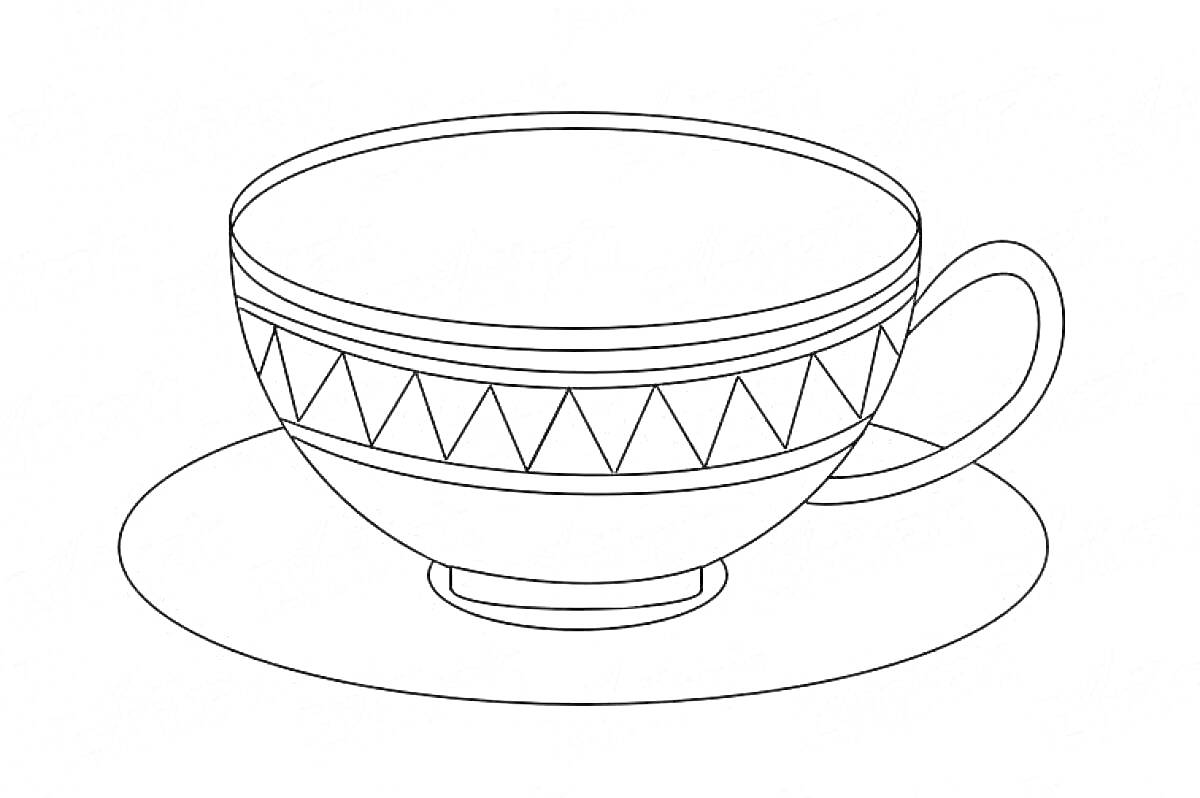 Раскраска Чашка с блюдцем с узором в виде треугольников