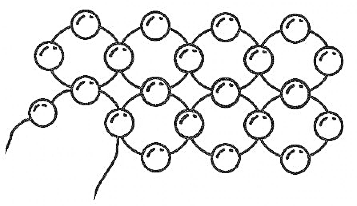 Раскраска Схема плетения из бисера с изображением круглых бусин и нити