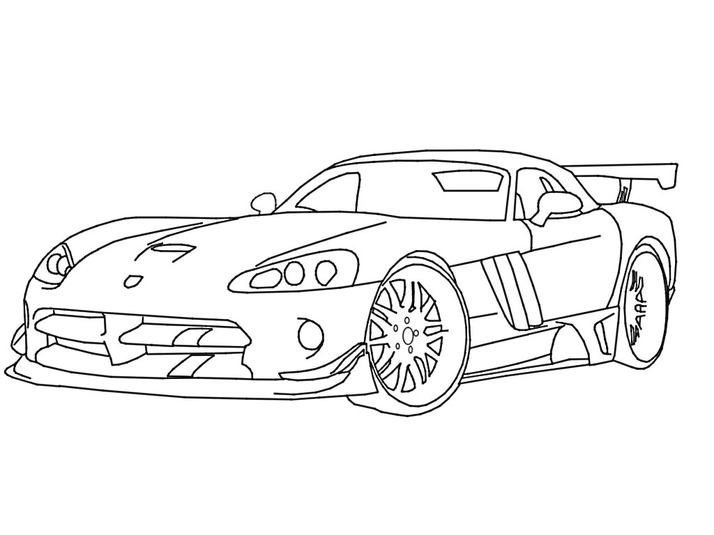 Раскраска Гоночный автомобиль Dodge Viper с антикрылом