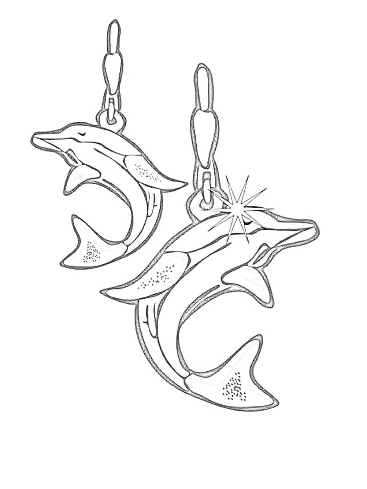 Раскраска Серьги-дельфины с один блестящим элементом