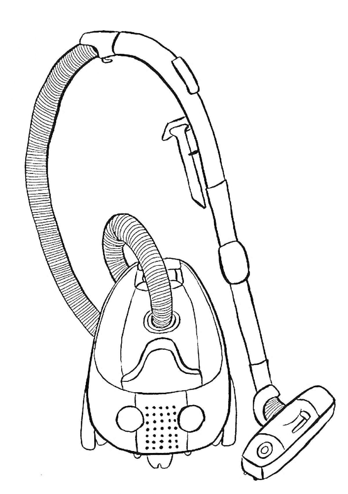 Раскраска Пылесос с гибким шлангом, телескопической трубкой и насадкой для уборки