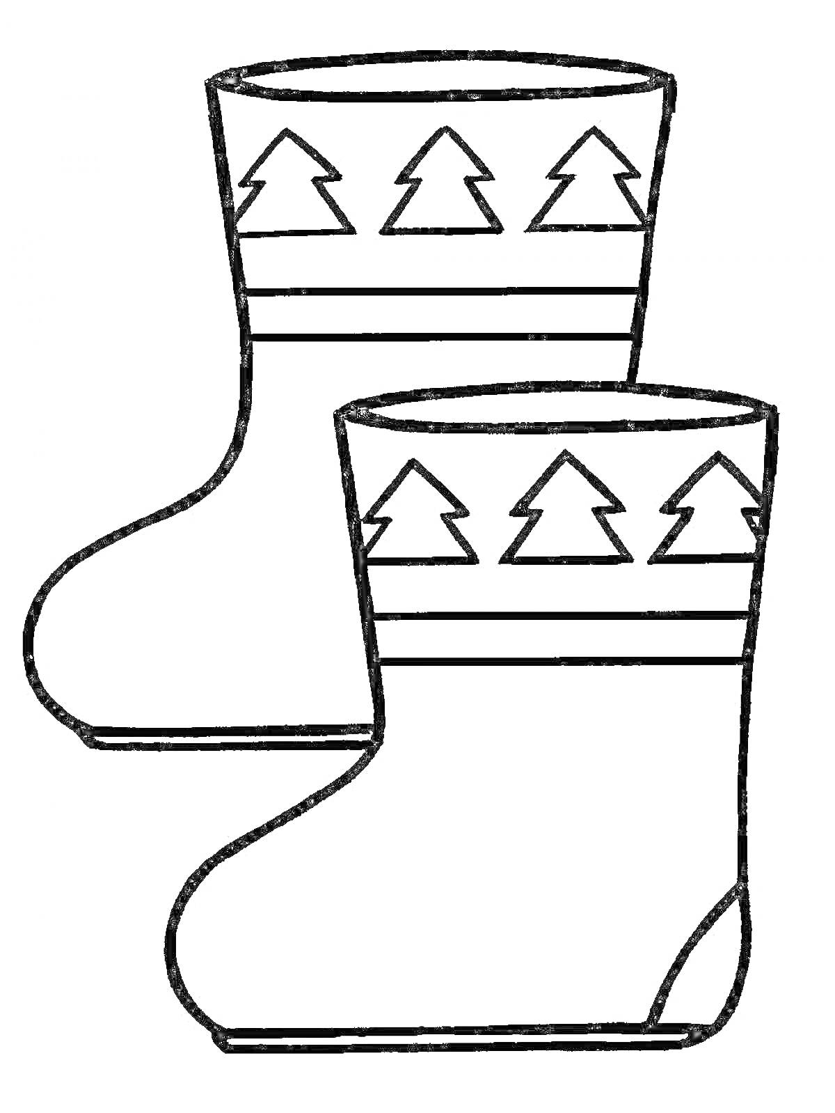 Раскраска Пара валенок с узором ёлочек и полосками