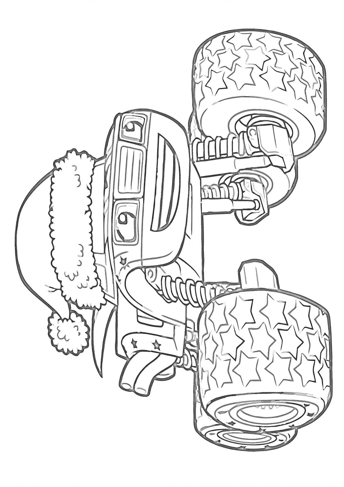 Раскраска Монстр-трак в шапке Санты