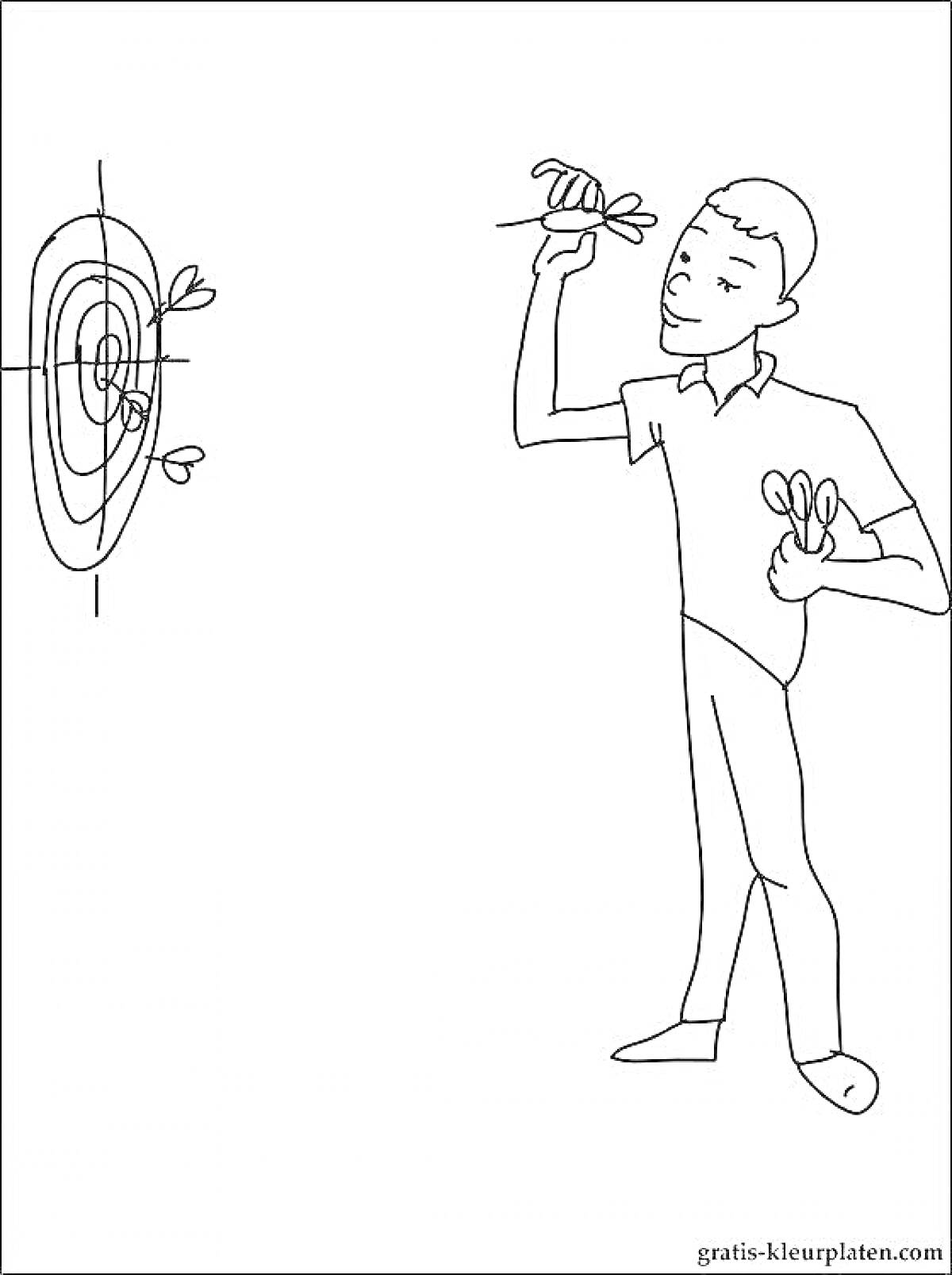 Раскраска Человек с дротиками у мишени для дартса