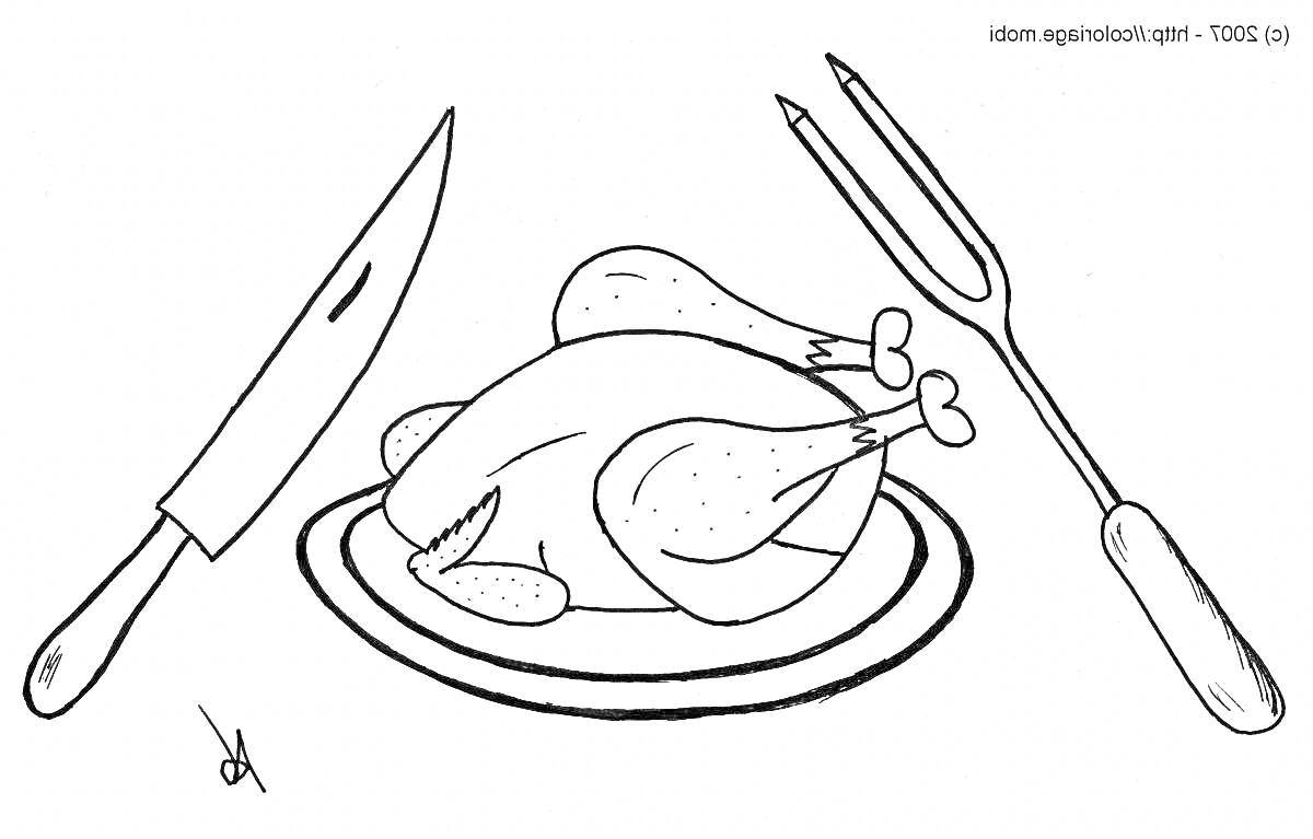 На раскраске изображено: Тарелка, Еда, Обед, Посуда, Нож