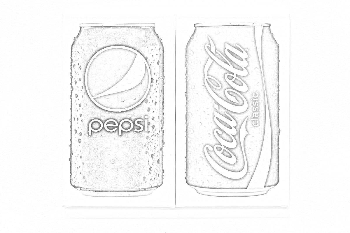 Раскраска Раскраска банка Pepsi и банка CocaCola