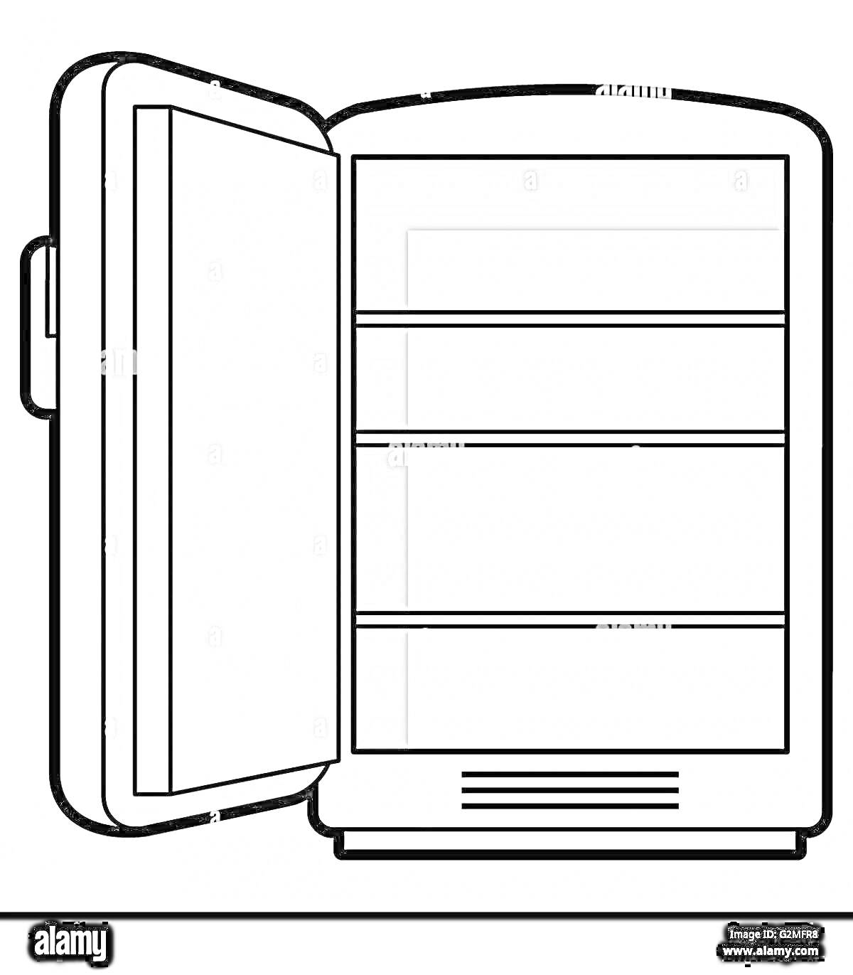 Раскраска Открытый холодильник с пустыми полками