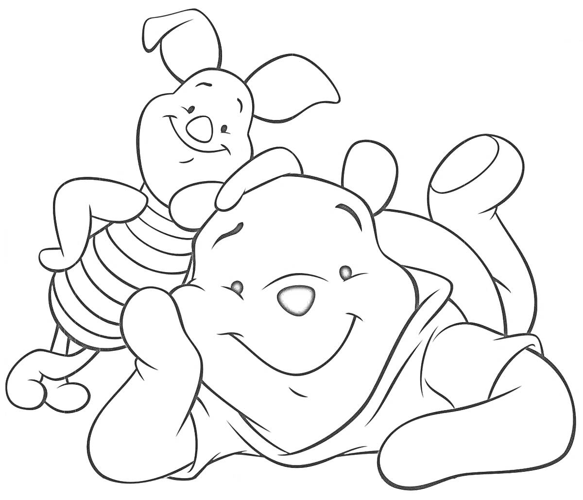 На раскраске изображено: Винни-Пух, Пятачок, Дружба, Из мультфильмов, Для детей