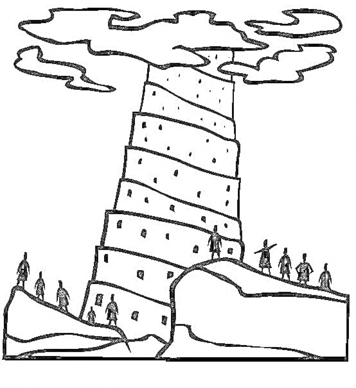 На раскраске изображено: Архитектура, Природа, Фигуры, Ландшафт