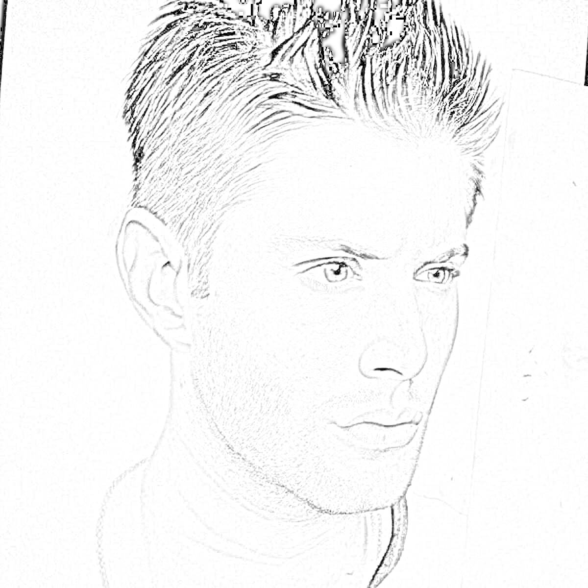 Раскраска Портрет мужчины с короткими волосами, черно-белая раскраска
