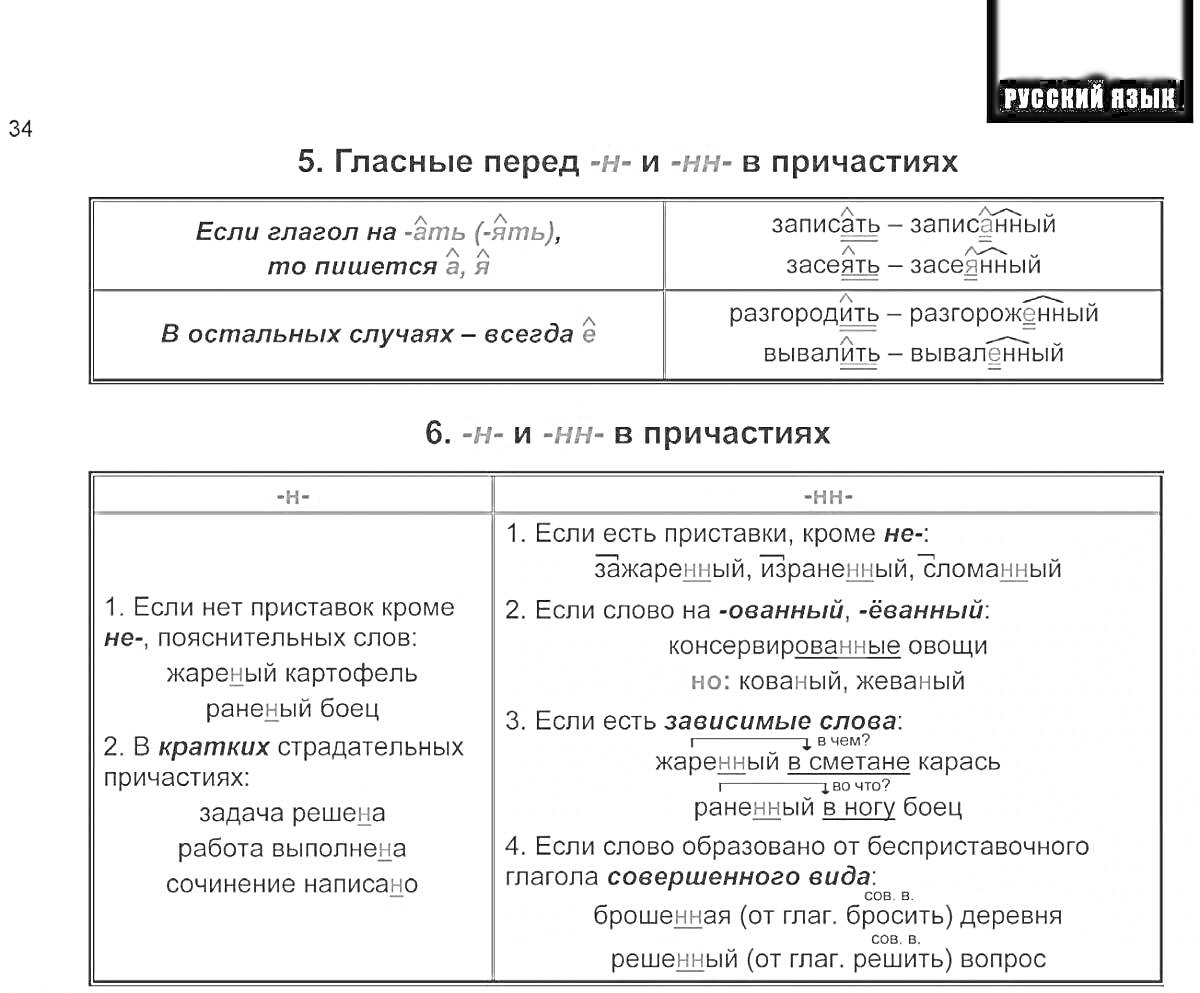 Раскраска Гласные перед -н- и -нн- в причастиях и -н- и -нн- в прилагательных