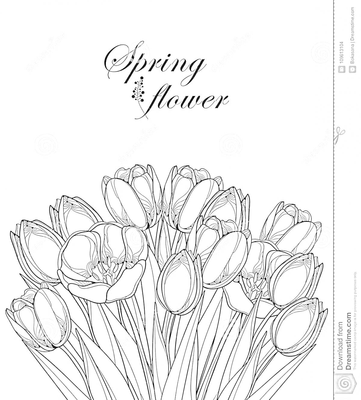 На раскраске изображено: 8 марта, Тюльпаны, Весенние цветы, Цветы, Надпись, Весна