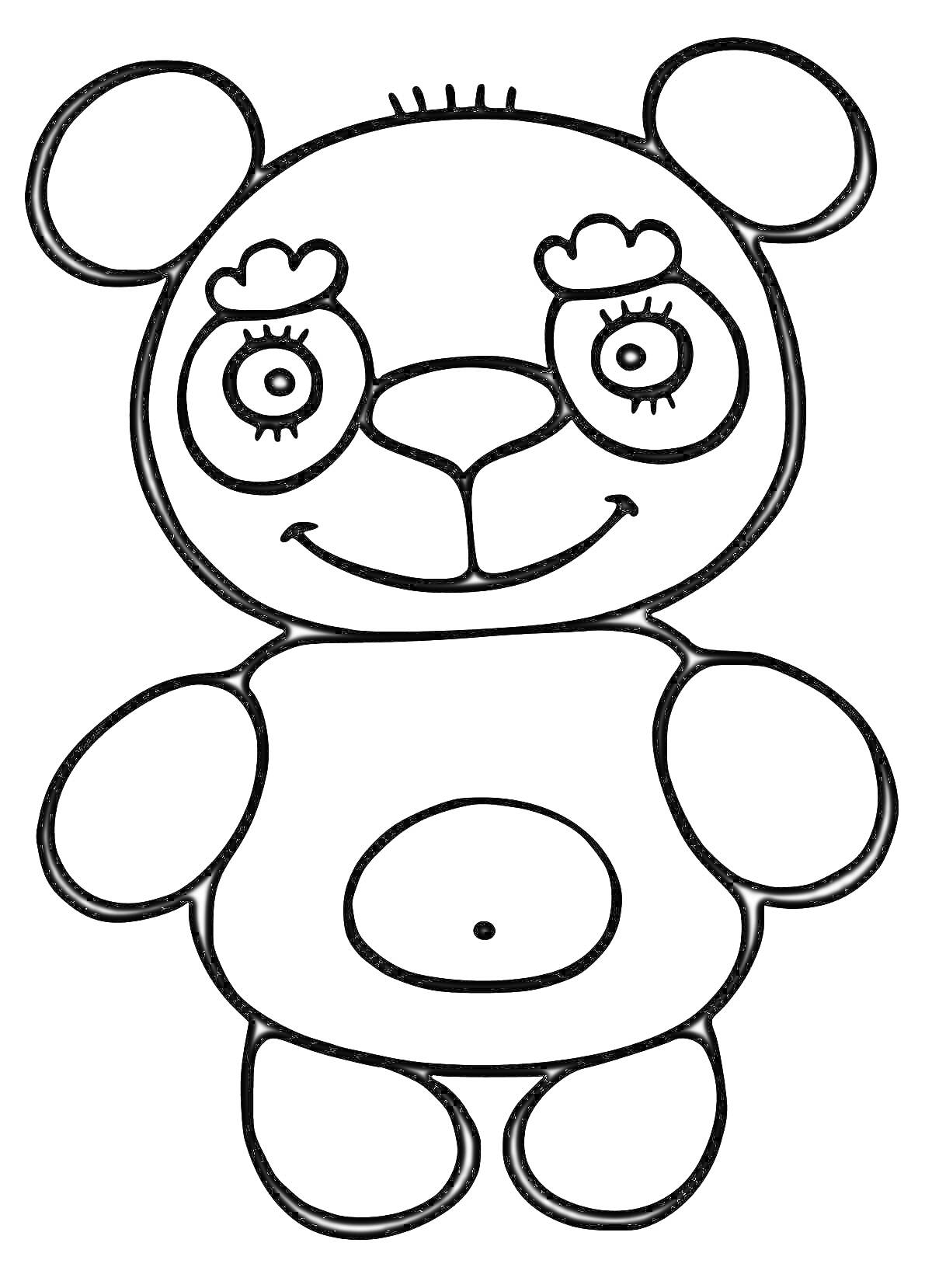 На раскраске изображено: Медведь, Для детей, Большие глаза, Детское творчество, 2-3 года, Уши
