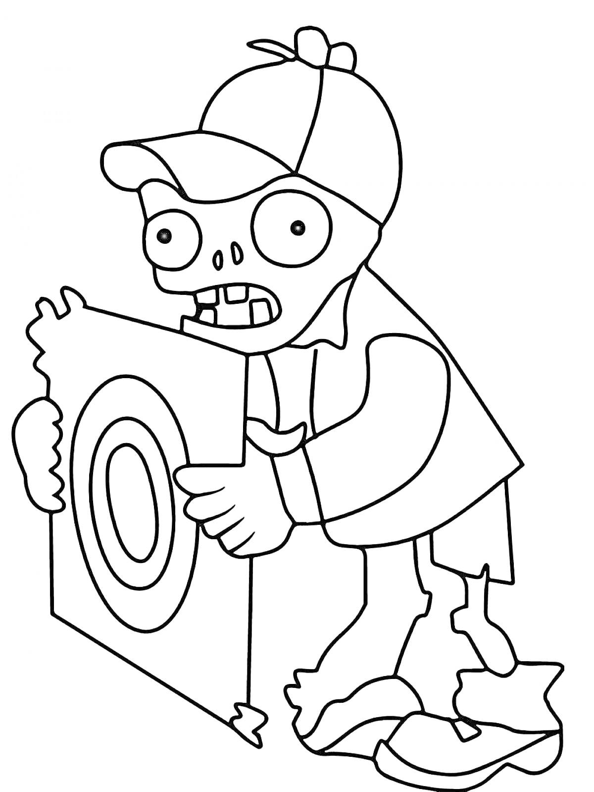 Раскраска Зомби в кепке с плакатом из игры 
