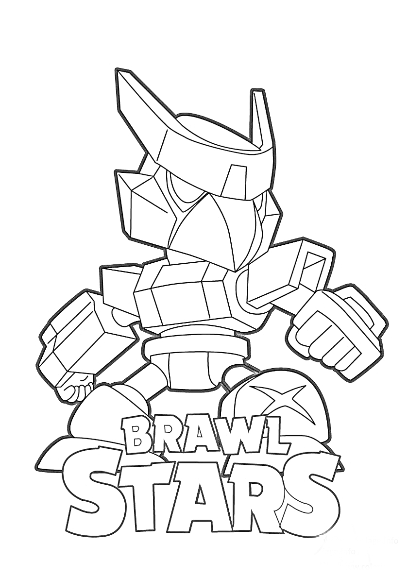 Раскраска Роботизированный ворон из Brawl Stars с логотипом игры